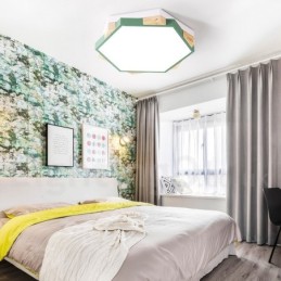 Lámpara de techo hexagonal de madera multicolor regulable con pantalla acrílica, estilo nórdico.
