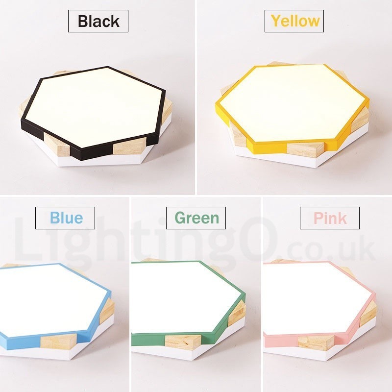 Lámpara de techo hexagonal de madera multicolor regulable con pantalla acrílica, estilo nórdico.