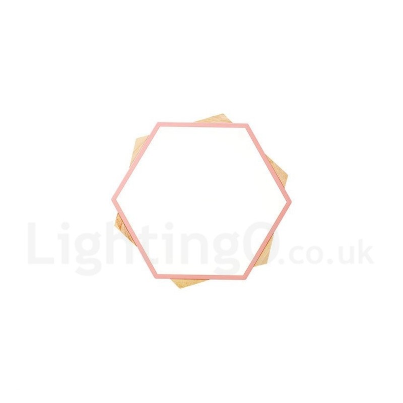 Lámpara de techo hexagonal de madera multicolor regulable con pantalla acrílica, estilo nórdico.