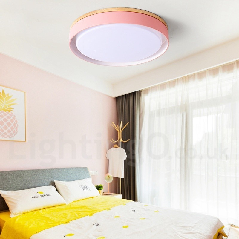 Lámpara de techo circular de madera multicolor regulable con pantalla acrílica, estilo nórdico.