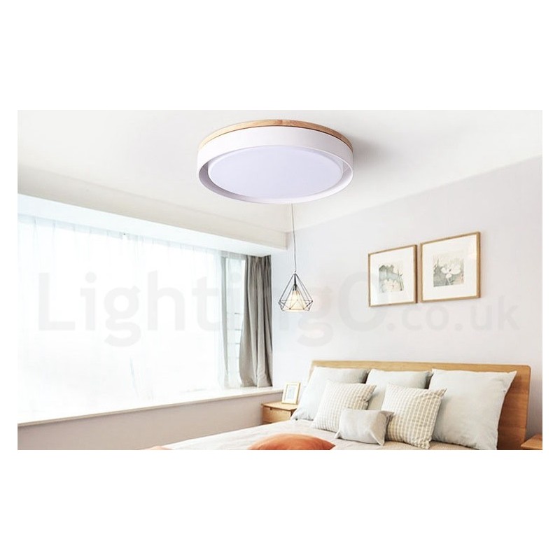 Lámpara de techo circular de madera multicolor regulable con pantalla acrílica, estilo nórdico.