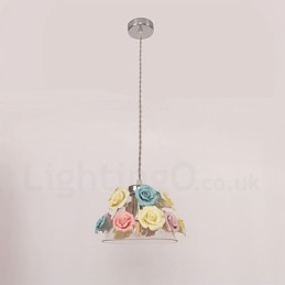 Lámpara colgante de techo con forma de macarrón y flores multicolores con pantalla de cristal