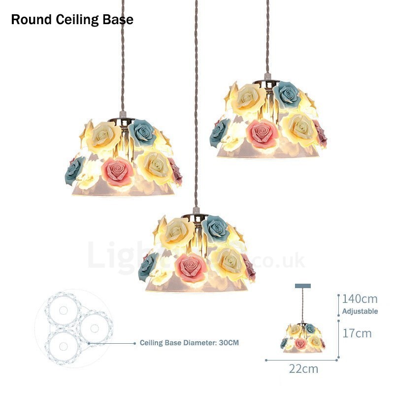 Lámpara colgante de techo con forma de macarrón y flores multicolores con pantalla de cristal