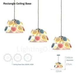 Lámpara colgante de techo con forma de macarrón y flores multicolores con pantalla de cristal