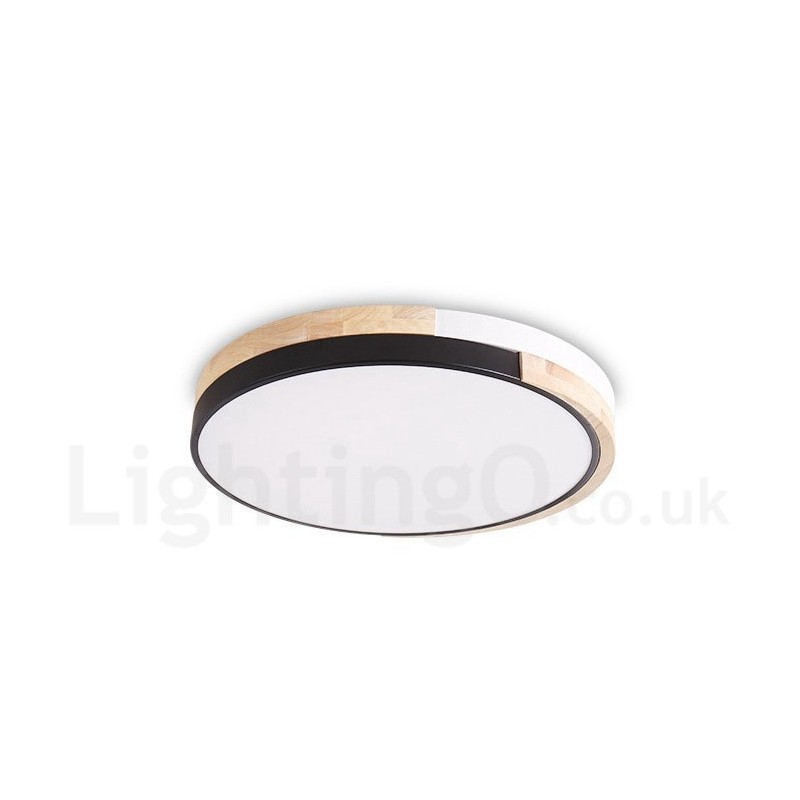 Lámpara de techo redonda de madera multicolor regulable con pantalla acrílica, estilo nórdico.
