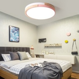 Lámpara de techo redonda de madera multicolor regulable con pantalla acrílica, estilo nórdico.