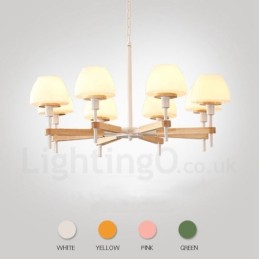 Lámpara colgante de madera Macaron multicolor de 6 y 8 luces con pantallas de cristal, estilo nórdico