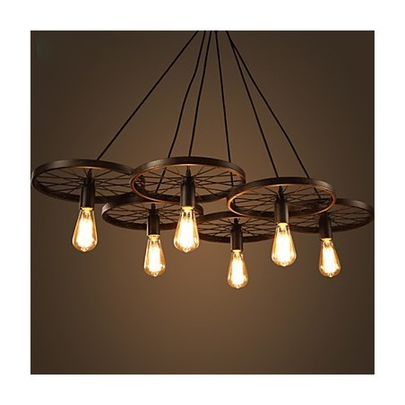 Iluminación estilo loft industrial de hierro forjado, lámpara de araña con ruedas para cafetería
