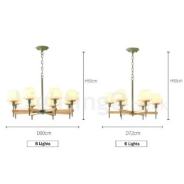 Lámpara colgante de madera Macaron multicolor de 6 y 8 luces con pantallas de cristal, estilo nórdico