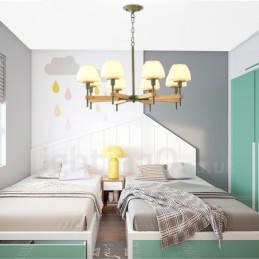 Lámpara colgante de madera Macaron multicolor de 6 y 8 luces con pantallas de cristal, estilo nórdico