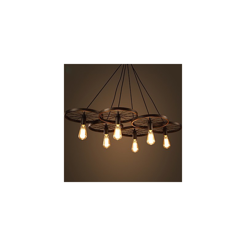 Iluminación estilo loft industrial de hierro forjado, lámpara de araña con ruedas para cafetería