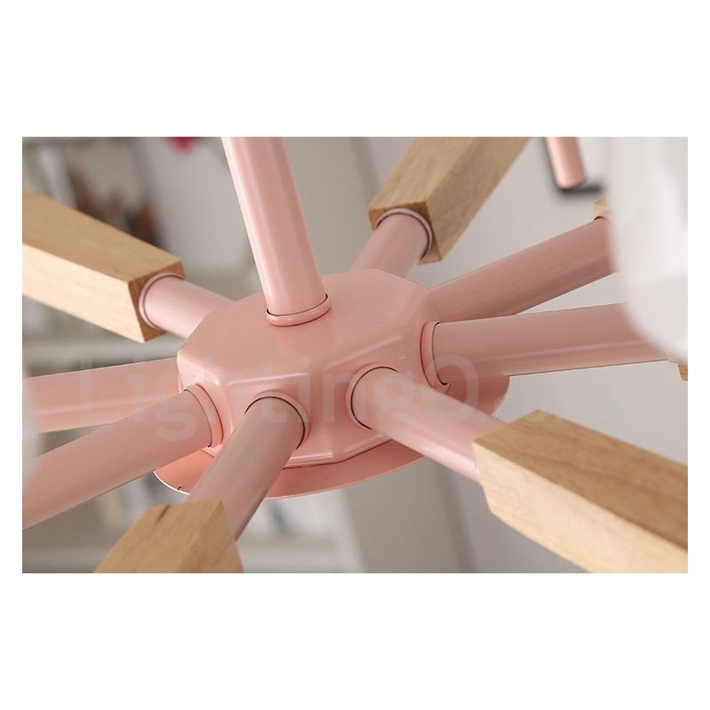 Lámpara colgante de madera Macaron multicolor de 6 y 8 luces con pantallas de cristal, estilo nórdico