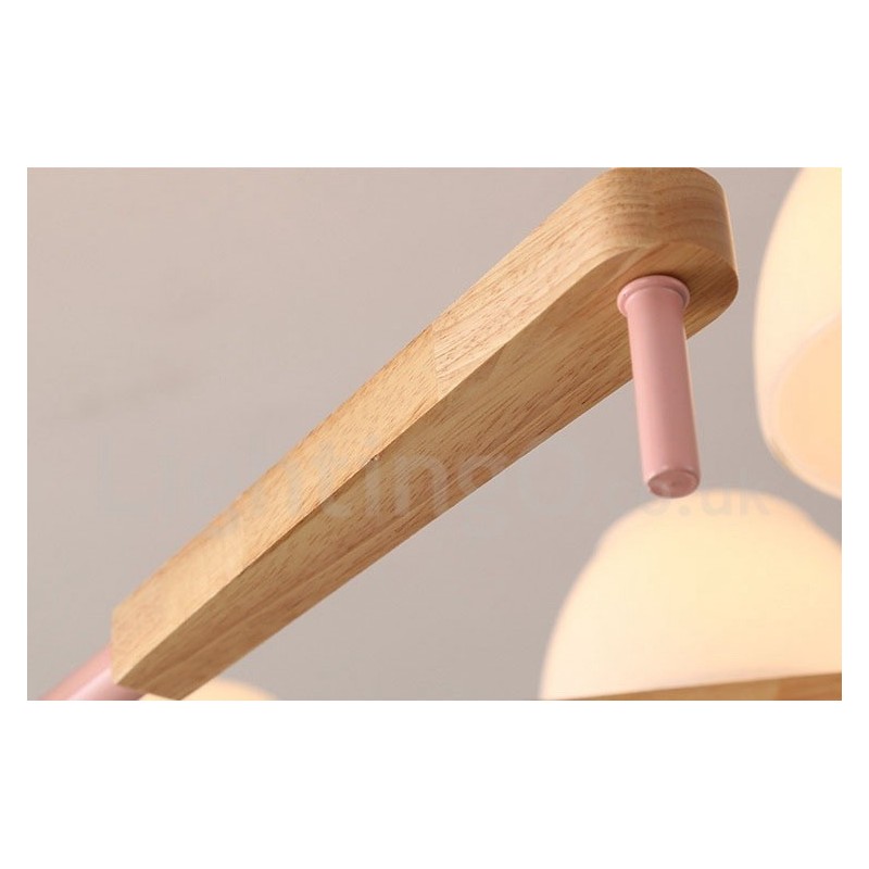 Lámpara colgante de madera Macaron multicolor de 6 y 8 luces con pantallas de cristal, estilo nórdico