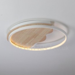 Lámpara de techo ultrafina de madera redonda con forma de nube blanca regulable, también se puede usar como luz de pared.