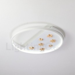 Lámpara de techo ultrafina de madera redonda con estrellas blancas regulables. También se puede usar como luz de pared.