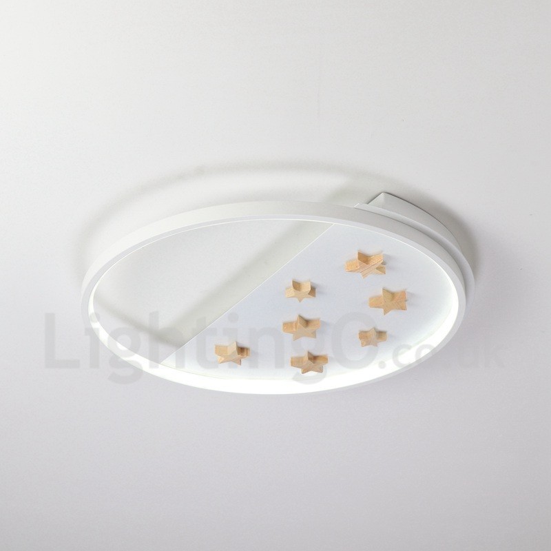 Lámpara de techo ultrafina de madera redonda con estrellas blancas regulables. También se puede usar como luz de pared.