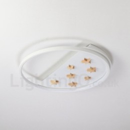 Lámpara de techo ultrafina de madera redonda con estrellas blancas regulables. También se puede usar como luz de pared.
