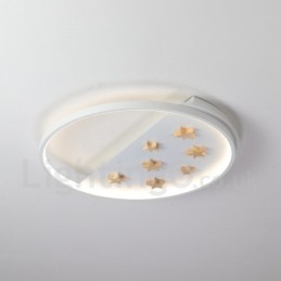 Lámpara de techo ultrafina de madera redonda con estrellas blancas regulables. También se puede usar como luz de pared.