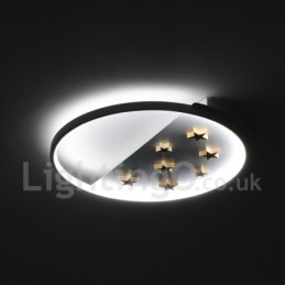 Lámpara de techo ultrafina de madera redonda con estrellas blancas regulables. También se puede usar como luz de pared.