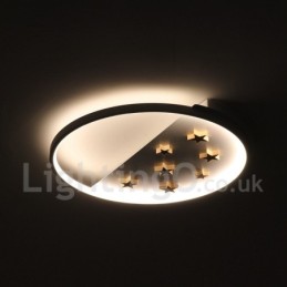 Lámpara de techo ultrafina de madera redonda con estrellas blancas regulables. También se puede usar como luz de pared.