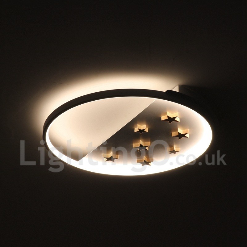 Lámpara de techo ultrafina de madera redonda con estrellas blancas regulables. También se puede usar como luz de pared.