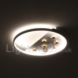 Lámpara de techo ultrafina de madera redonda con estrellas blancas regulables. También se puede usar como luz de pared.