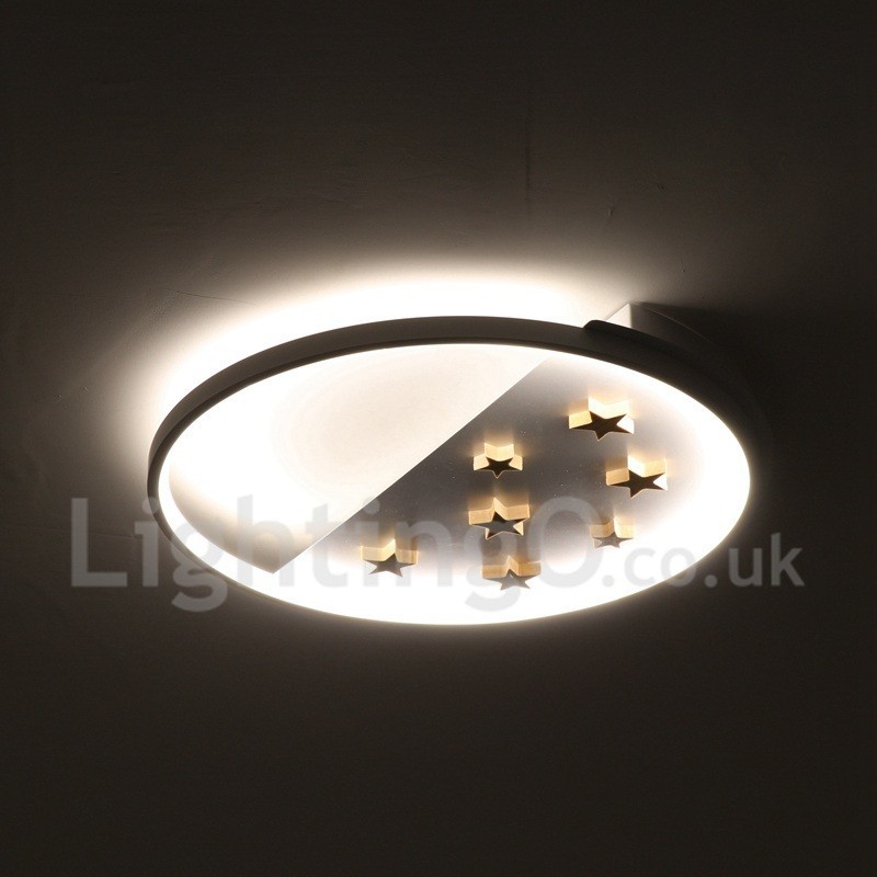 Lámpara de techo ultrafina de madera redonda con estrellas blancas regulables. También se puede usar como luz de pared.