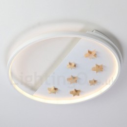 Lámpara de techo ultrafina de madera redonda con estrellas blancas regulables. También se puede usar como luz de pared.