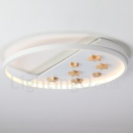 Lámpara de techo ultrafina de madera redonda con estrellas blancas regulables. También se puede usar como luz de pared.