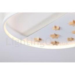 Lámpara de techo ultrafina de madera redonda con estrellas blancas regulables. También se puede usar como luz de pared.
