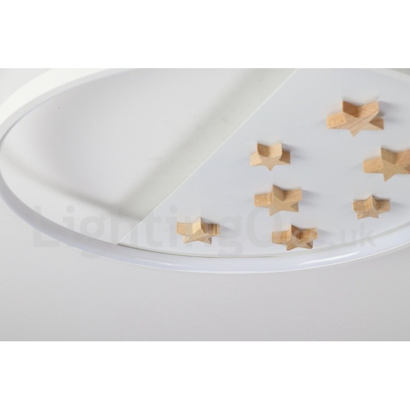 Lámpara de techo ultrafina de madera redonda con estrellas blancas regulables. También se puede usar como luz de pared.