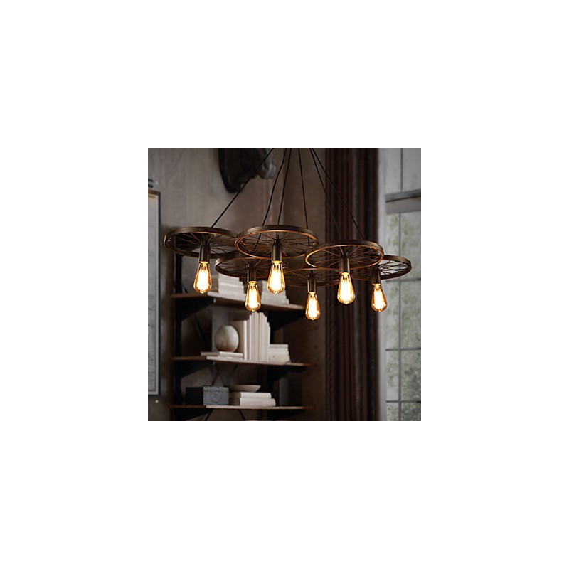 Iluminación estilo loft industrial de hierro forjado, lámpara de araña con ruedas para cafetería