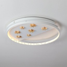 Lámpara de techo ultrafina de madera redonda con estrellas blancas regulables. También se puede usar como luz de pared.
