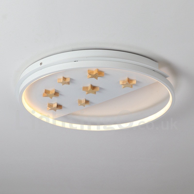Lámpara de techo ultrafina de madera redonda con estrellas blancas regulables. También se puede usar como luz de pared.