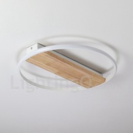 Lámpara de techo ultrafina de madera redonda blanca regulable que también se puede usar como luz de pared.