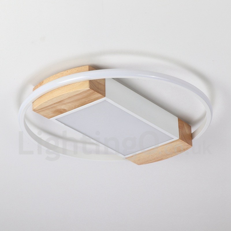 Lámpara de techo ultrafina de madera redonda blanca regulable que también se puede usar como luz de pared.