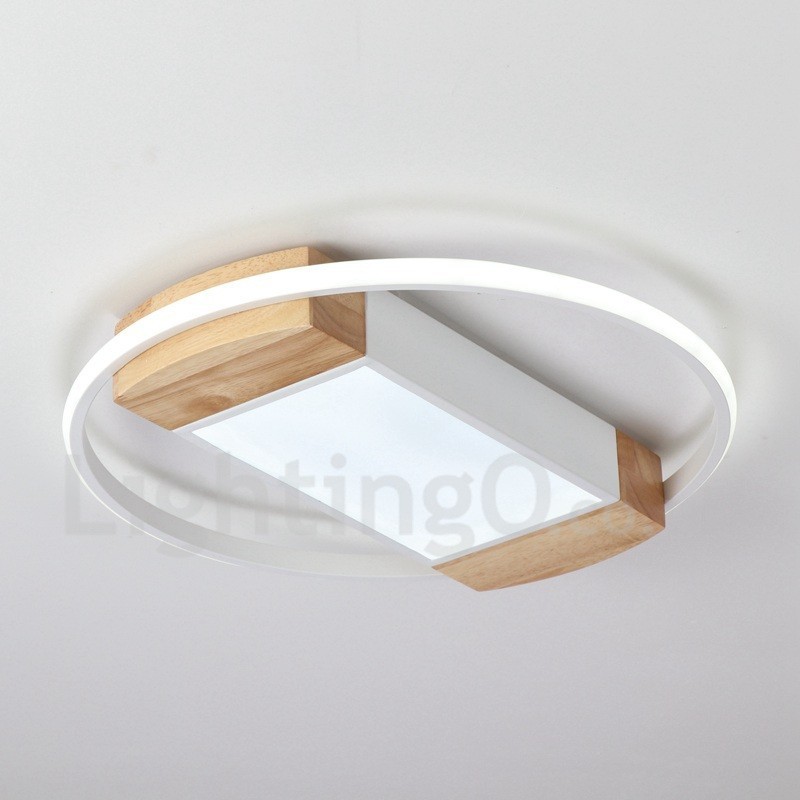 Lámpara de techo ultrafina de madera redonda blanca regulable que también se puede usar como luz de pared.