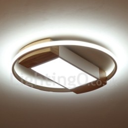 Lámpara de techo ultrafina de madera redonda blanca regulable que también se puede usar como luz de pared.