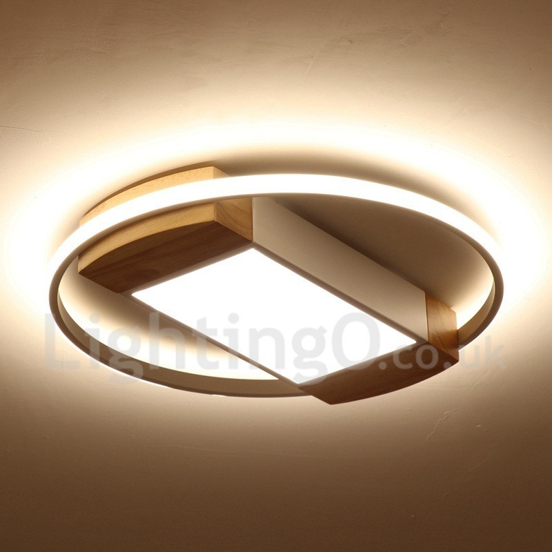 Lámpara de techo ultrafina de madera redonda blanca regulable que también se puede usar como luz de pared.