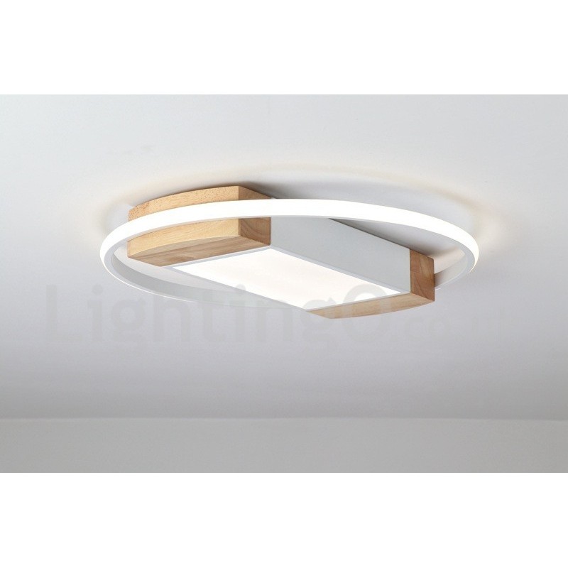 Lámpara de techo ultrafina de madera redonda blanca regulable que también se puede usar como luz de pared.