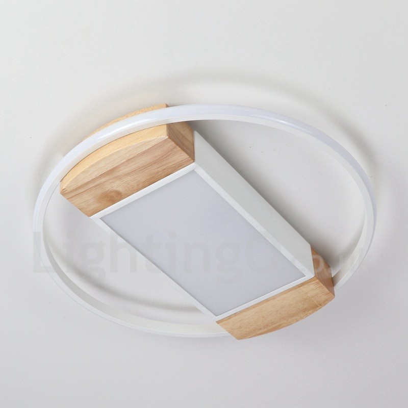 Lámpara de techo ultrafina de madera redonda blanca regulable que también se puede usar como luz de pared.