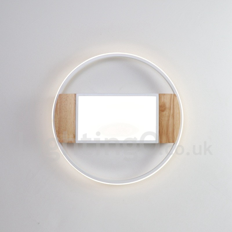 Lámpara de techo ultrafina de madera redonda blanca regulable que también se puede usar como luz de pared.