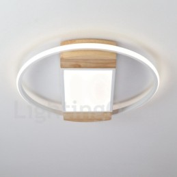Lámpara de techo ultrafina de madera redonda blanca regulable que también se puede usar como luz de pared.