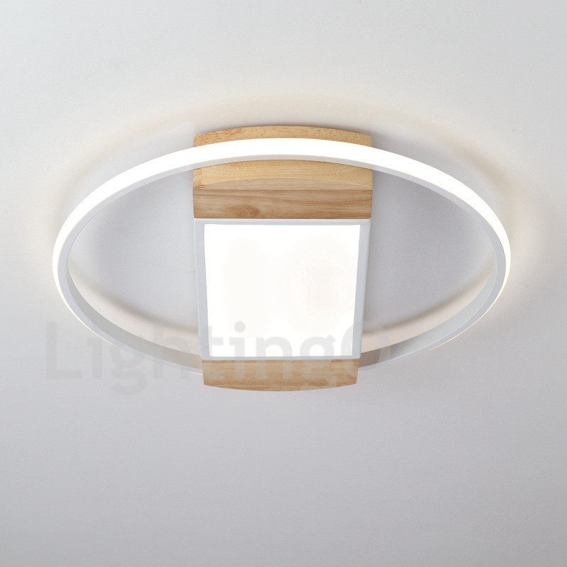 Lámpara de techo ultrafina de madera redonda blanca regulable que también se puede usar como luz de pared.