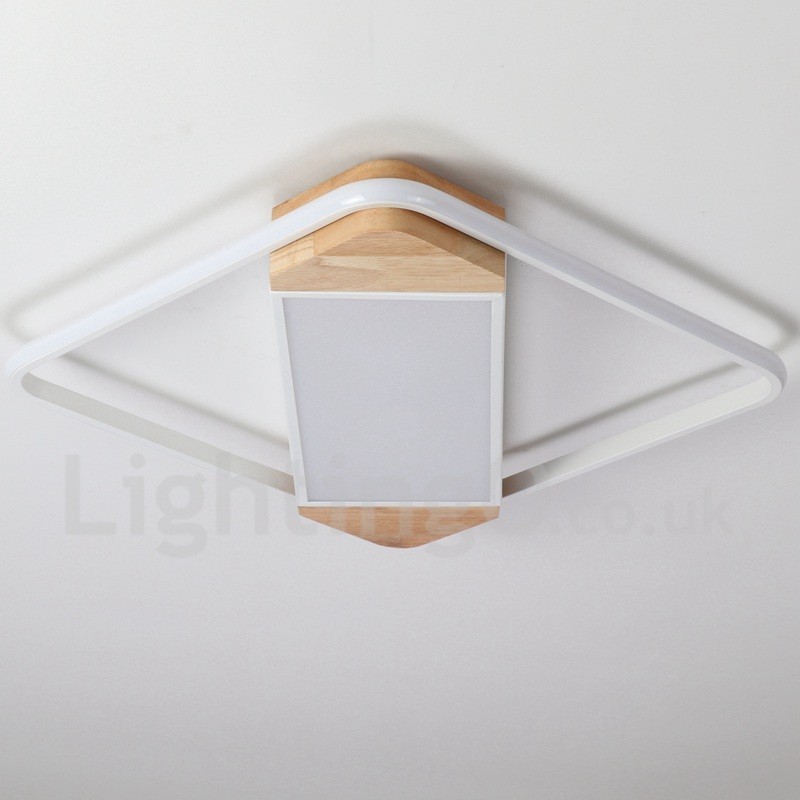 Lámpara de techo ultrafina cuadrada de madera blanca regulable que también se puede usar como luz de pared.