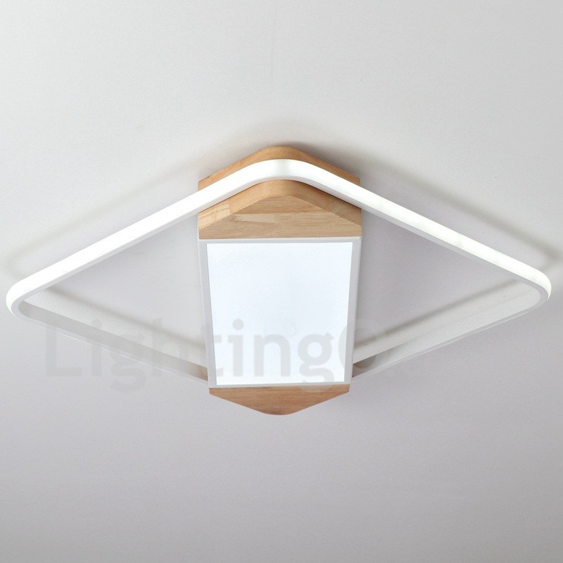 Lámpara de techo ultrafina cuadrada de madera blanca regulable que también se puede usar como luz de pared.