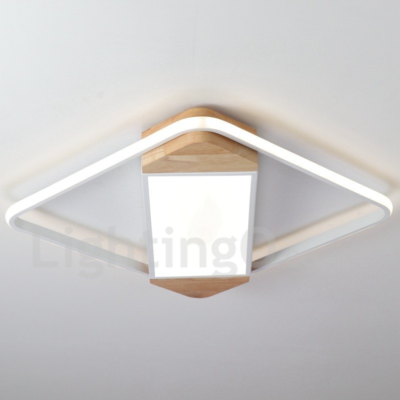 Lámpara de techo ultrafina cuadrada de madera blanca regulable que también se puede usar como luz de pared.