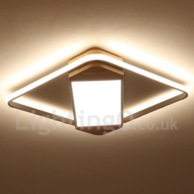 Lámpara de techo ultrafina cuadrada de madera blanca regulable que también se puede usar como luz de pared.