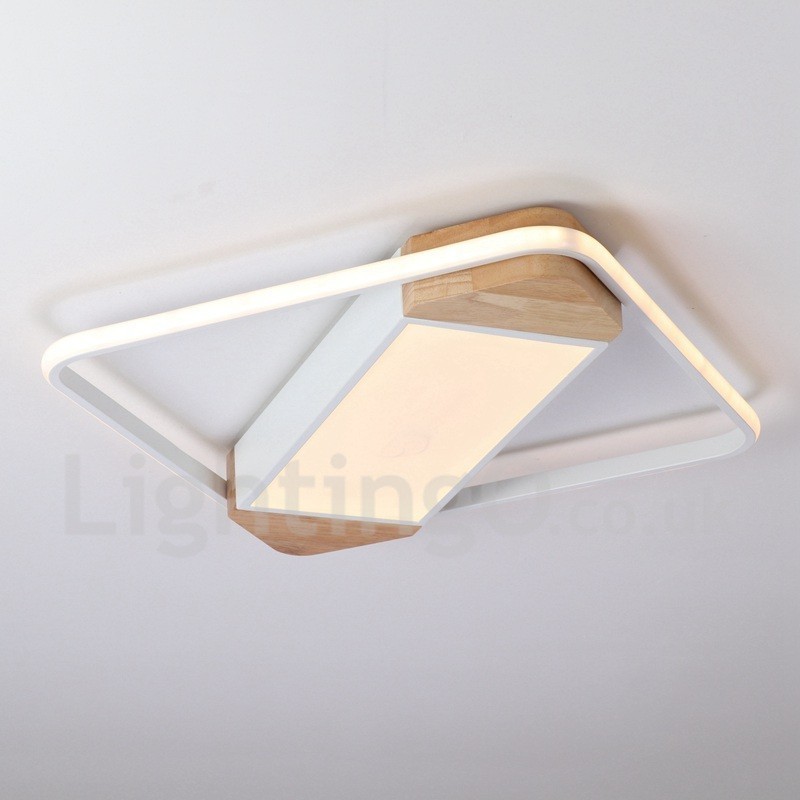 Lámpara de techo ultrafina cuadrada de madera blanca regulable que también se puede usar como luz de pared.
