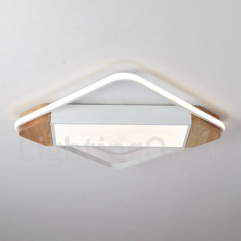 Lámpara de techo ultrafina cuadrada de madera blanca regulable que también se puede usar como luz de pared.